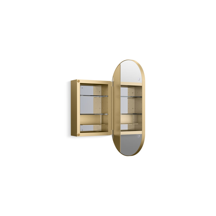 Moderne Brushed Gold Oval Framed Medicine Cabinet with Mirror