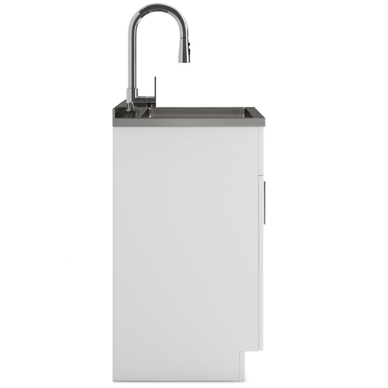 24-Inch White Shaker Utility Sink Cabinet with Stainless Steel Faucet