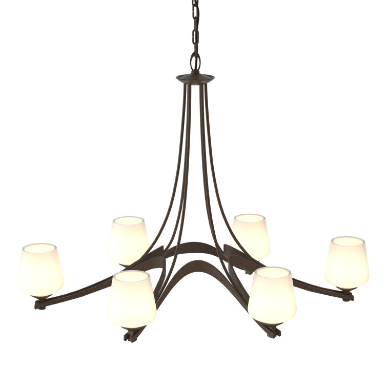 Oval Ribbon Bronze 6-Light Chandelier with Opal Glass