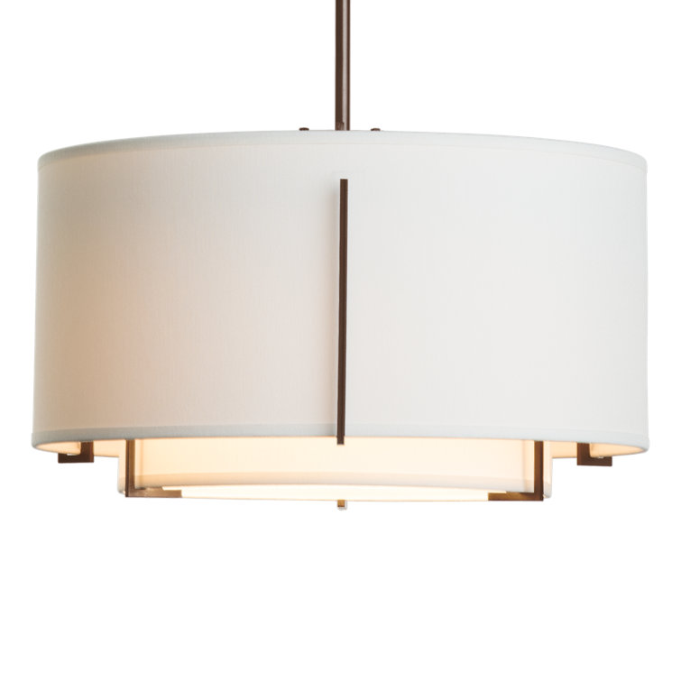 Exos Adjustable Double Drum Pendant in Translucent Bronze with Natural Anna Shades
