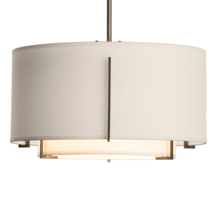 Exos Double Shade Drum Pendant in Dark Smoke with Flax & Natural Anna