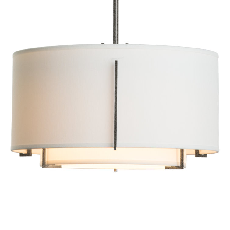 Exos Double Shade Drum Pendant in Opaque Natural Iron and Anna