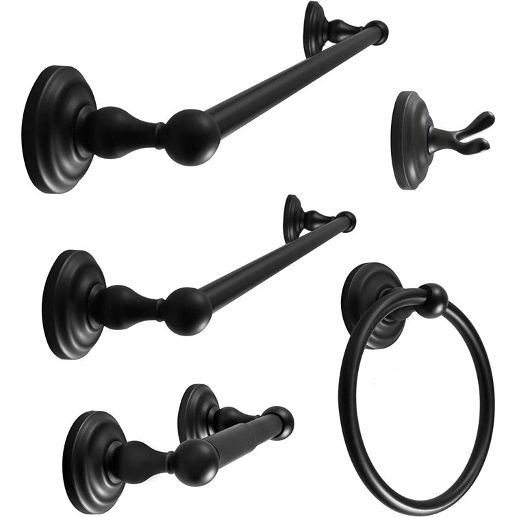Matte Black Metal 5-Piece Bathroom Hardware Set
