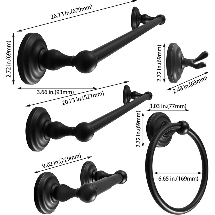 Matte Black Metal 5-Piece Bathroom Hardware Set