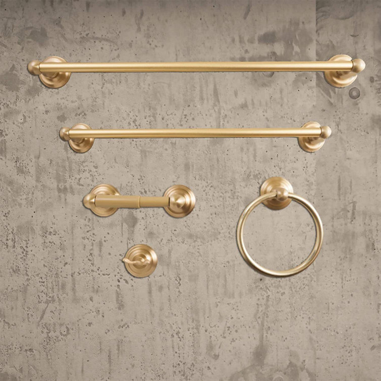 Satin Brass 5-Piece Bathroom Hardware Set with Towel Bars