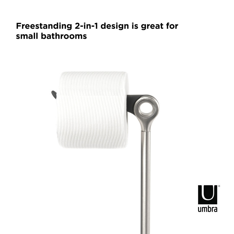 Gray Steel Freestanding Toilet Paper Holder with Reserve