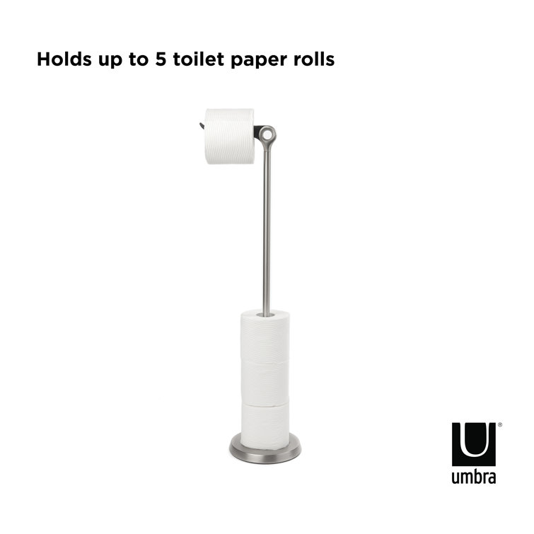 Gray Steel Freestanding Toilet Paper Holder with Reserve