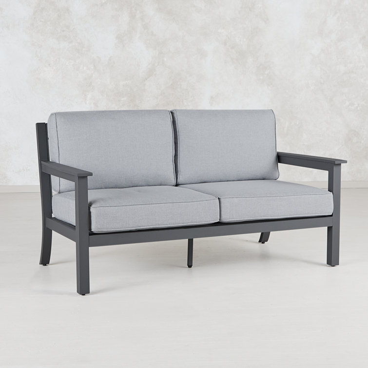 Gray Metal Outdoor Loveseat with Cushions, 55"