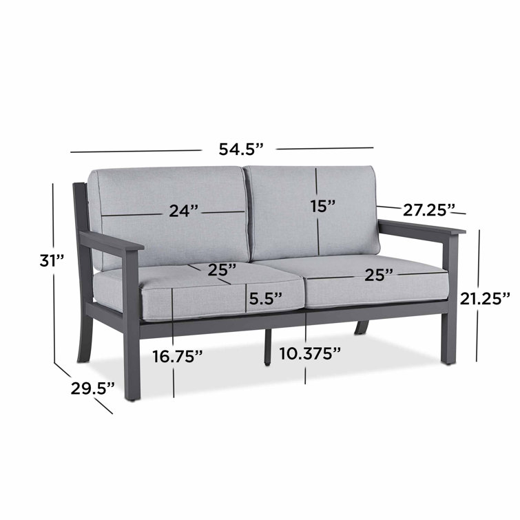 Gray Metal Outdoor Loveseat with Cushions, 55"