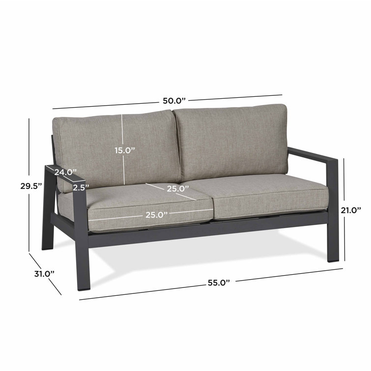 Aegean 55" Tan Cushioned Aluminum Outdoor Loveseat