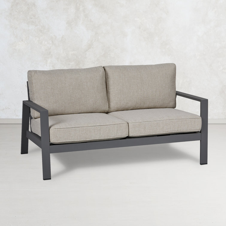 Aegean 55" Tan Cushioned Aluminum Outdoor Loveseat