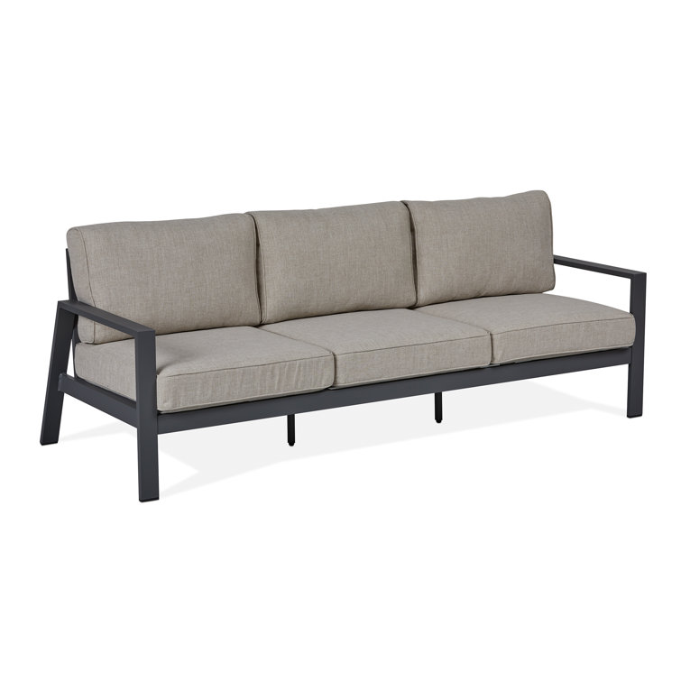 Aegean 80" Gray Metal Outdoor Sectional Sofa with Tan Cushions