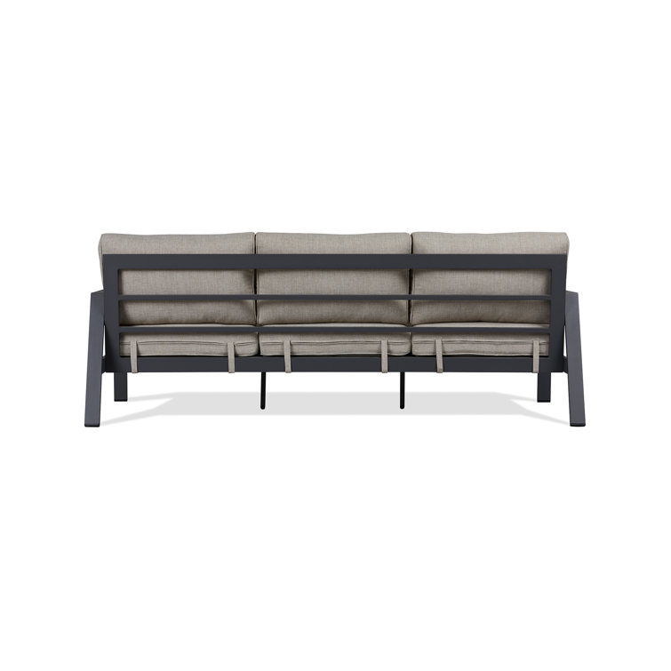 Aegean 80" Gray Metal Outdoor Sectional Sofa with Tan Cushions