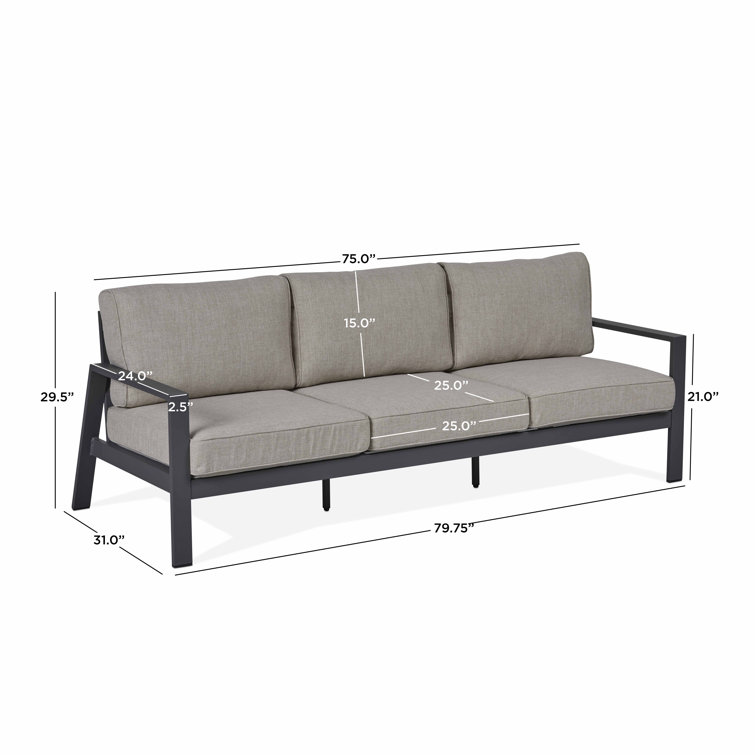 Aegean 80" Gray Metal Outdoor Sectional Sofa with Tan Cushions