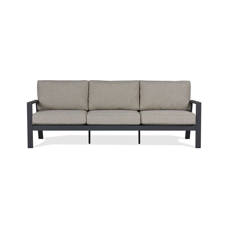 Aegean 80" Gray Metal Outdoor Sectional Sofa with Tan Cushions