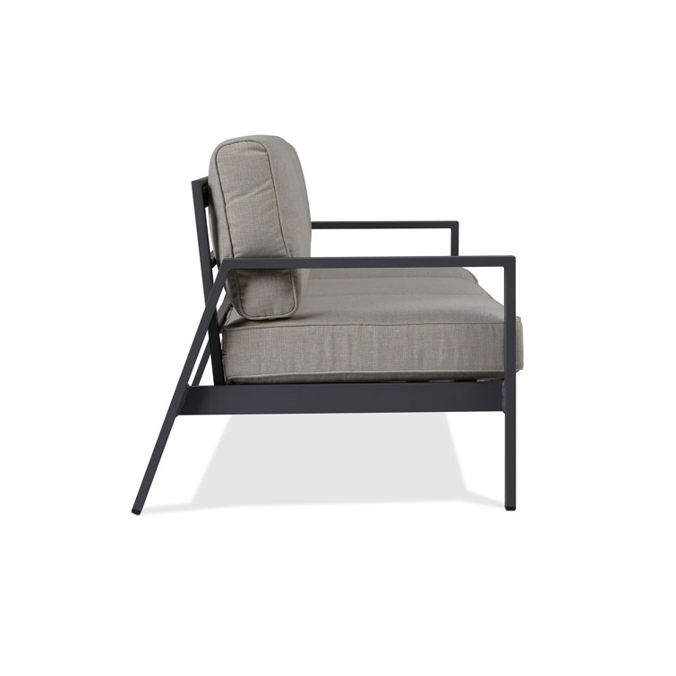 Aegean 80" Gray Metal Outdoor Sectional Sofa with Tan Cushions