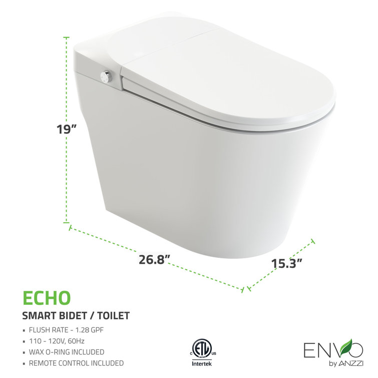 Echo White Elongated Smart Toilet Bidet with Auto Open and Flush