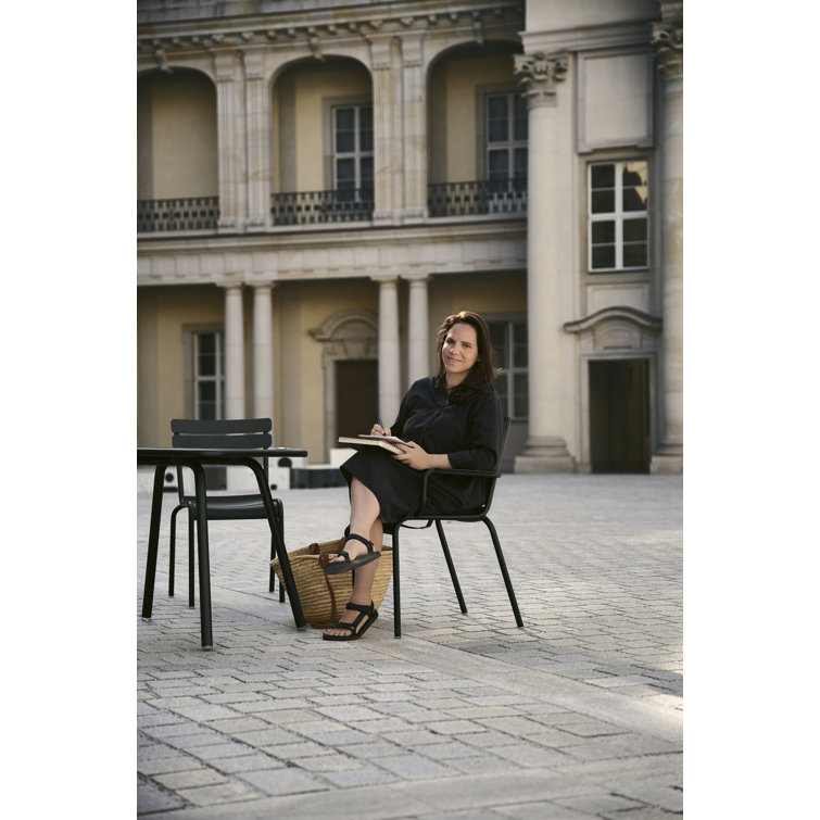 Honey Textured Aluminum Stackable Outdoor Dining Chairs, Set of 4