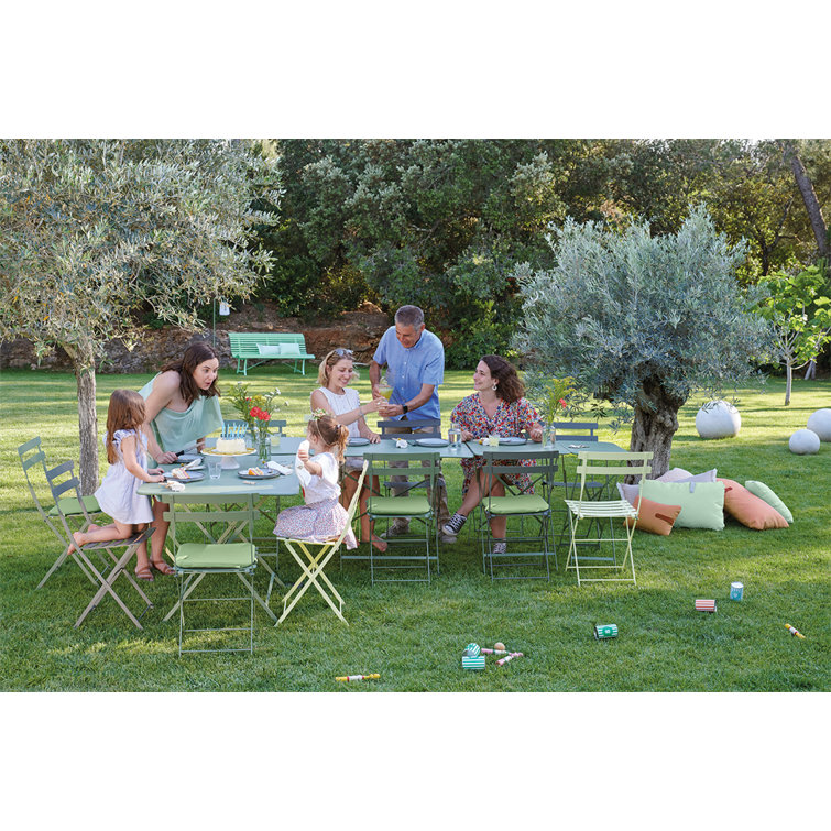 Cactus Green Metal Outdoor Folding Dining Table with Umbrella Hole