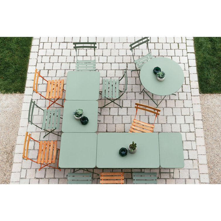 Cactus Green Metal Outdoor Folding Dining Table with Umbrella Hole