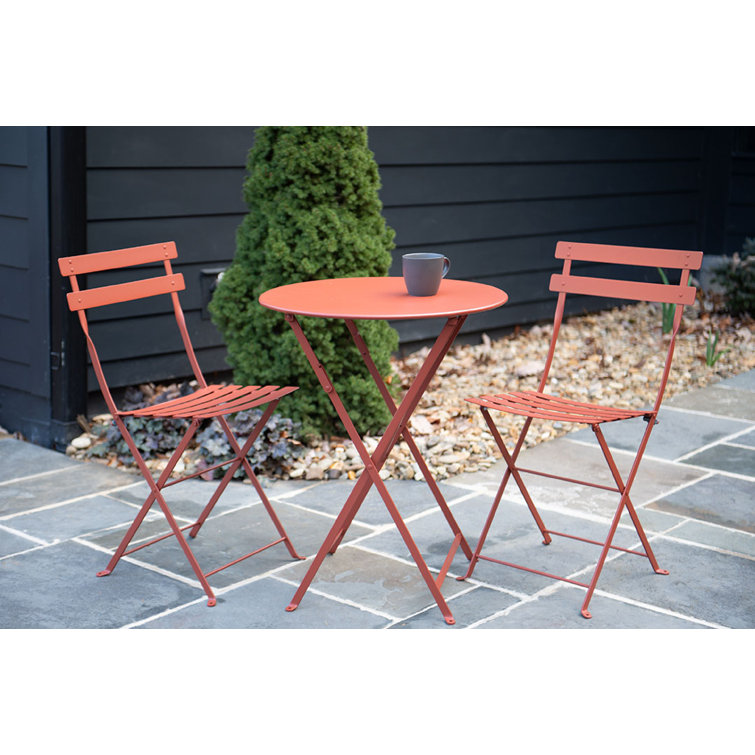 Red Ochre Metal Folding Bistro Table, 24-Inch Round