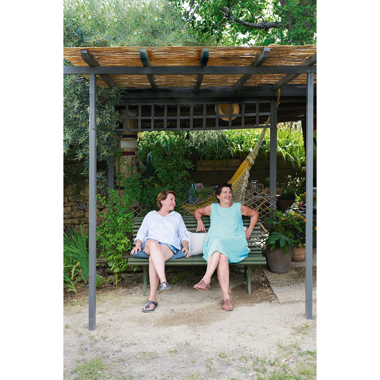 Cedar Green Metal Outdoor Garden Bench with Steel Frame