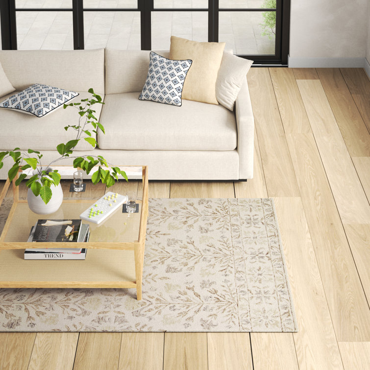 Handmade Ivory Floral Wool Rectangular Rug