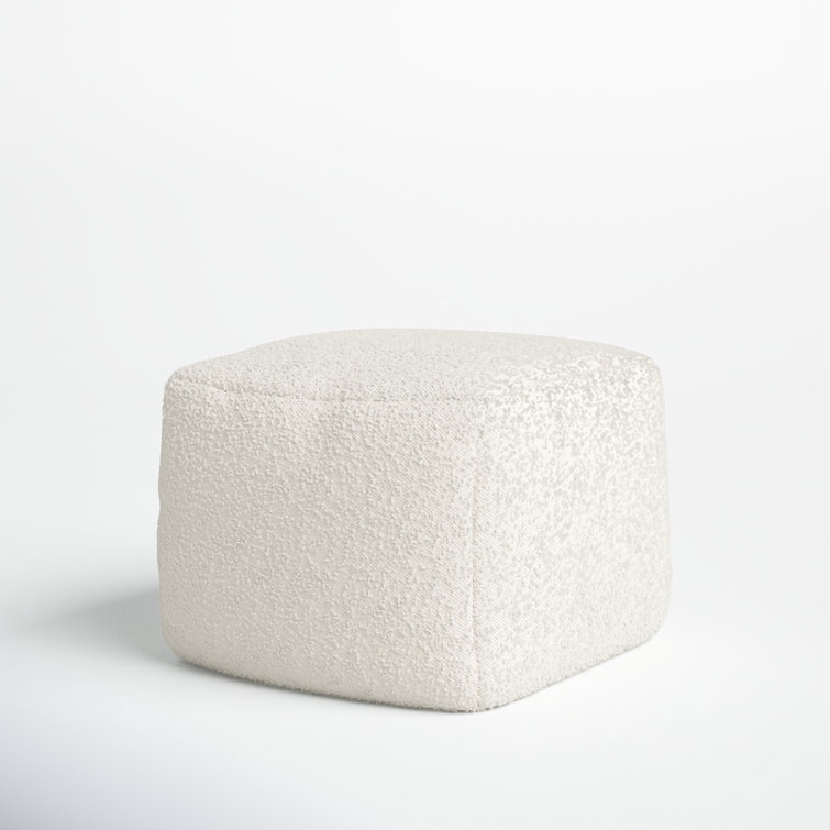 Ivory Boucle Upholstered Modern Square Pouf