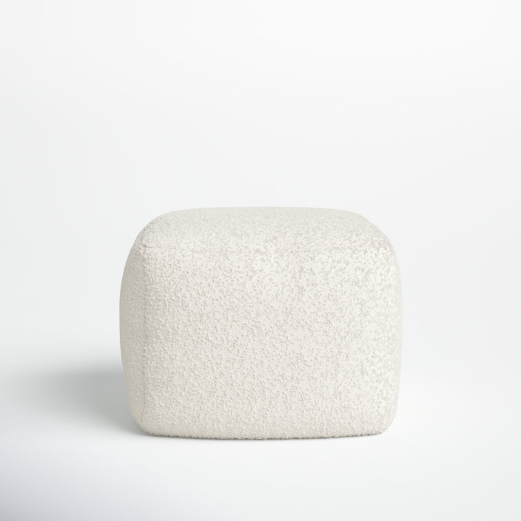 Ivory Boucle Upholstered Modern Square Pouf