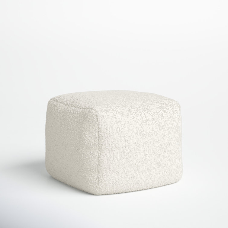 Ivory Boucle Upholstered Modern Square Pouf