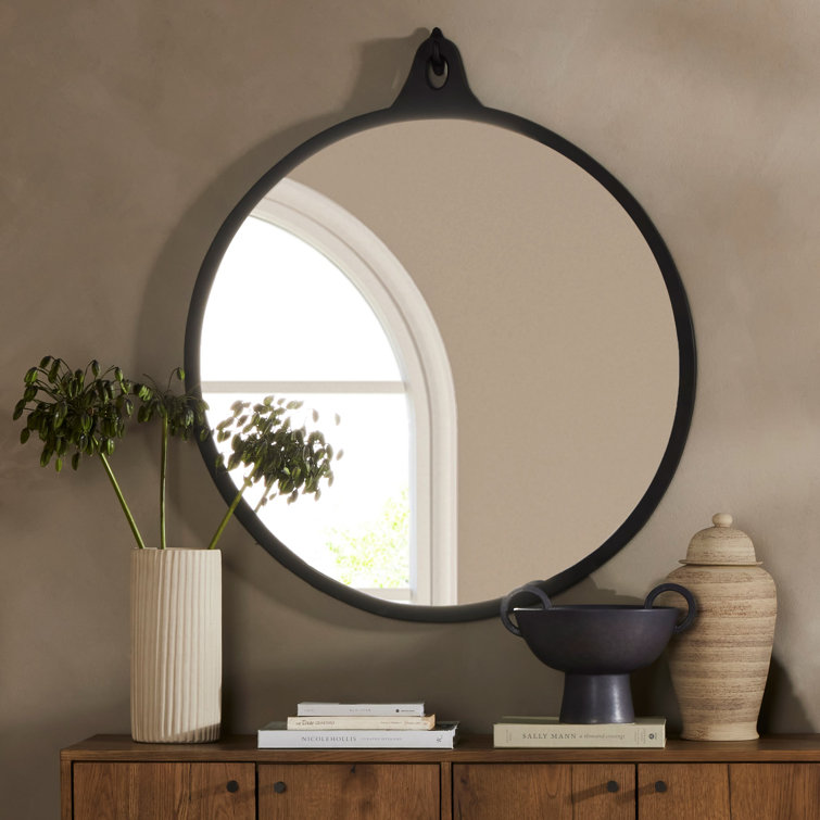 Hyde Organic Feel Round Wood Wall Mirror with Metallic Pop