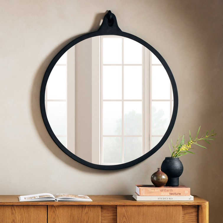 Hyde Organic Feel Round Wood Wall Mirror with Metallic Pop
