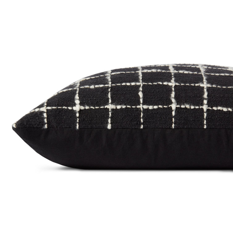 Black and Ivory Cotton Blend Square Throw Pillow