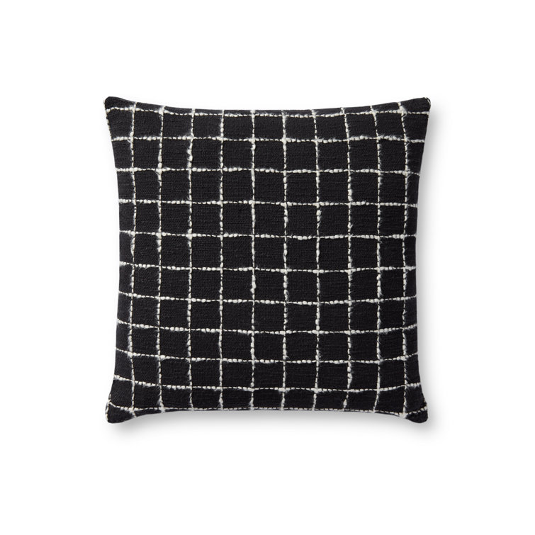 Black and Ivory Cotton Blend Square Throw Pillow