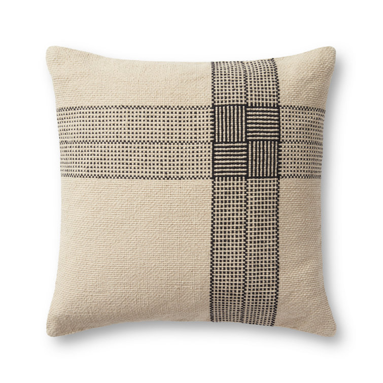 Cream and Terracotta Handwoven Cotton Throw Pillow with Down Insert