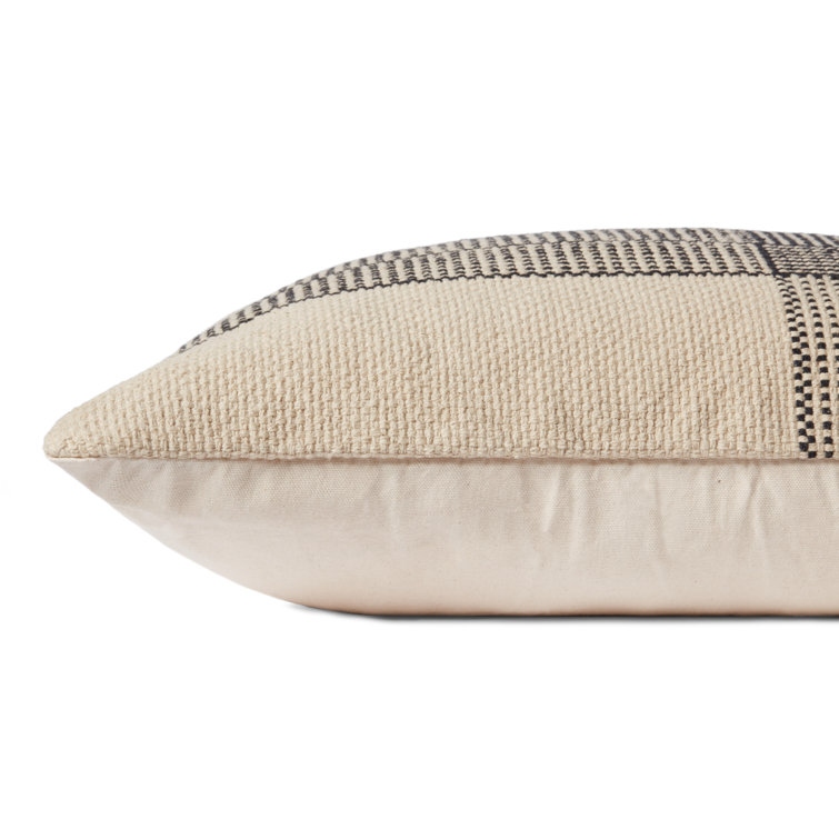 Cream and Terracotta Handwoven Cotton Throw Pillow with Down Insert