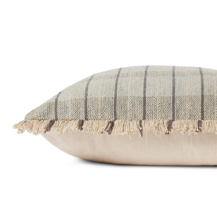 Sage and Natural Plaid Polyester Throw Pillow with Fringe