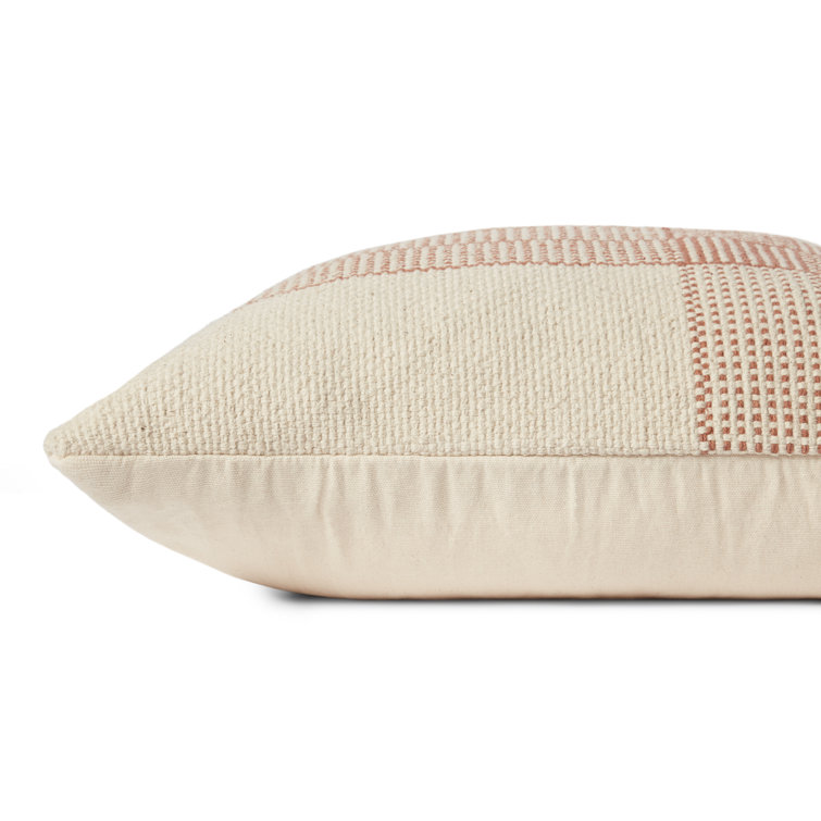 Cream and Terracotta Handwoven Cotton Throw Pillow with Down Insert