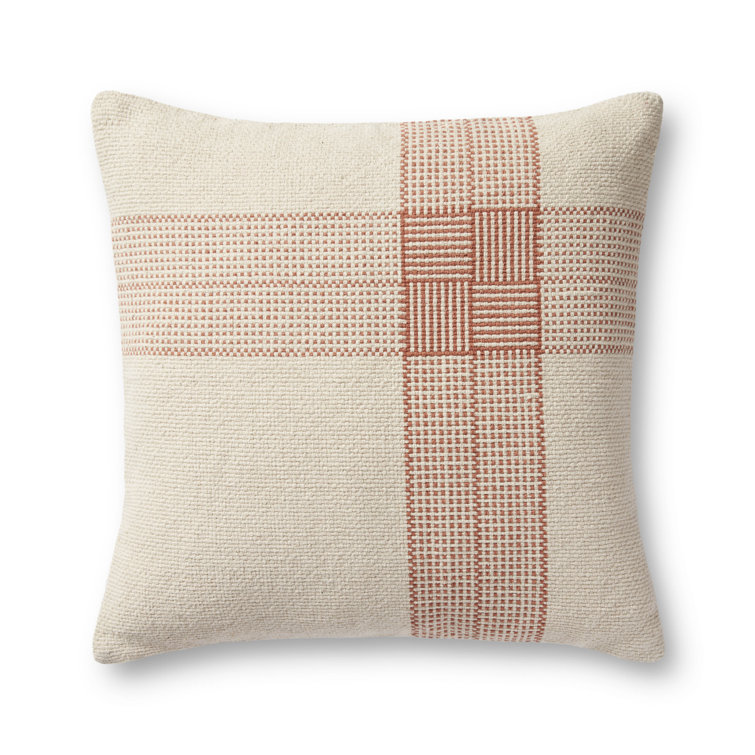 Cream and Terracotta Woven Cotton Accent Pillow Cover
