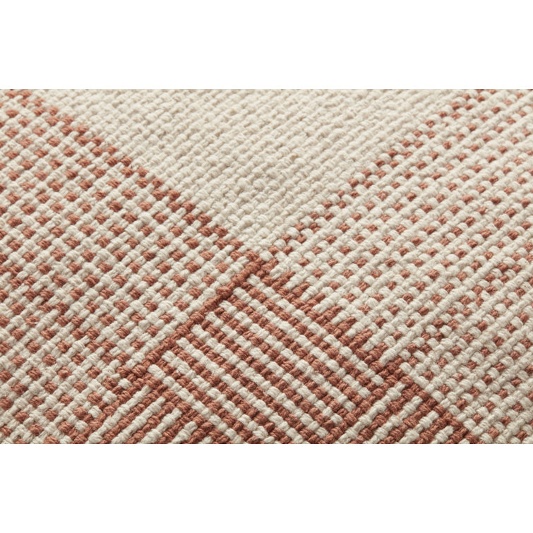 Cream and Terracotta Handwoven Cotton Throw Pillow with Down Insert