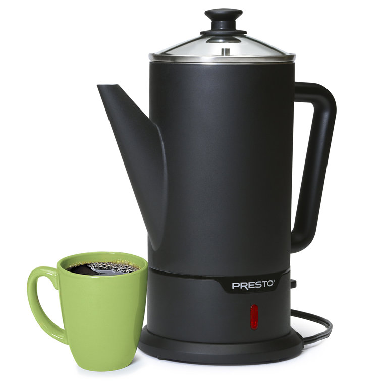 Presto Matte Black 12-Cup Cordless Stainless Steel Coffee Percolator