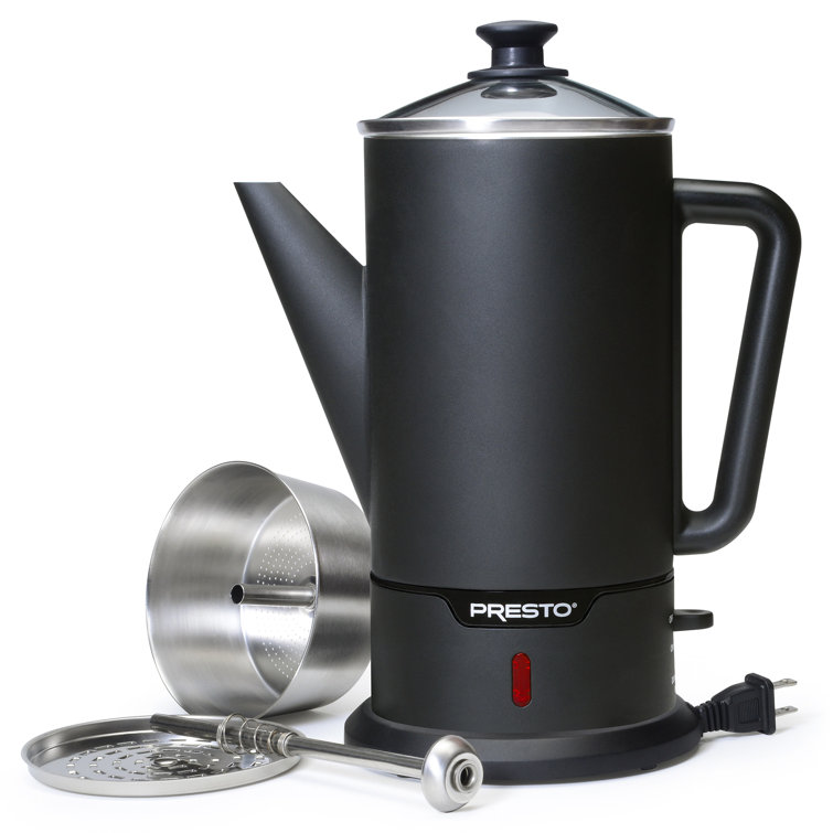Presto Matte Black 12-Cup Cordless Stainless Steel Coffee Percolator