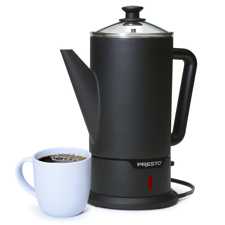 Presto Matte Black 12-Cup Cordless Stainless Steel Coffee Percolator
