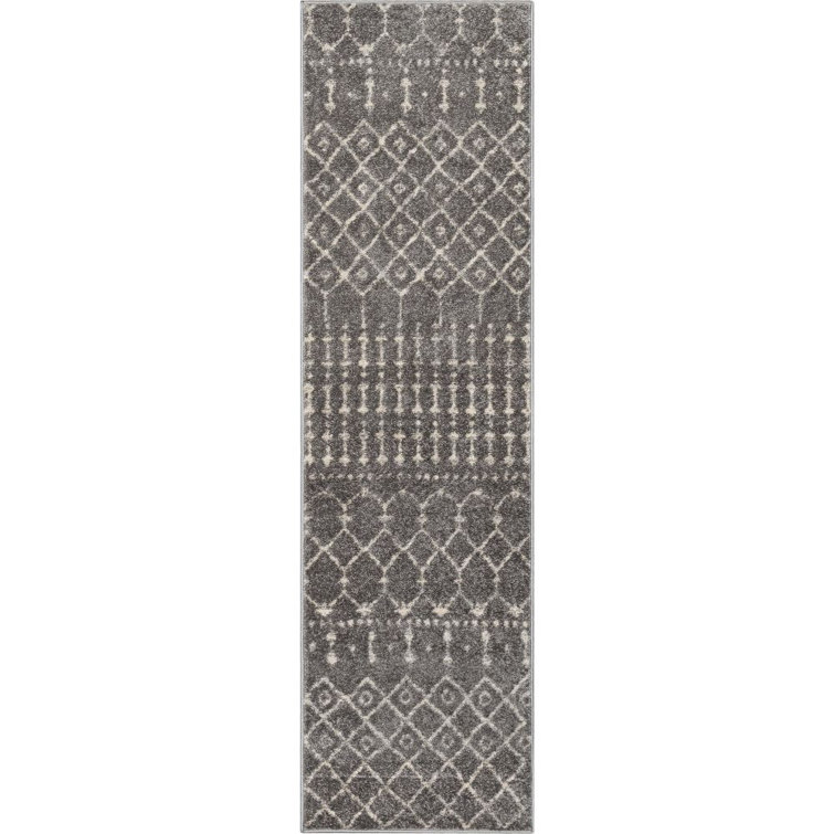 Gray Moroccan Trellis Synthetic Runner Rug 2' x 7'3"