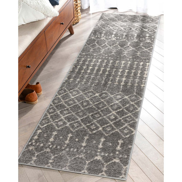 Gray Moroccan Trellis Synthetic Runner Rug 2' x 7'3"