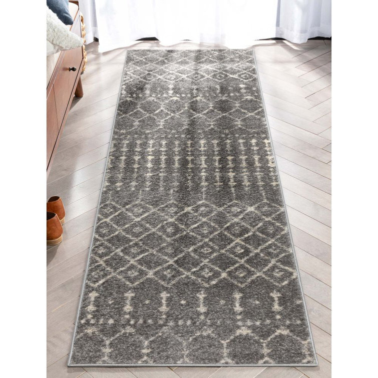 Gray Moroccan Trellis Synthetic Runner Rug 2' x 7'3"