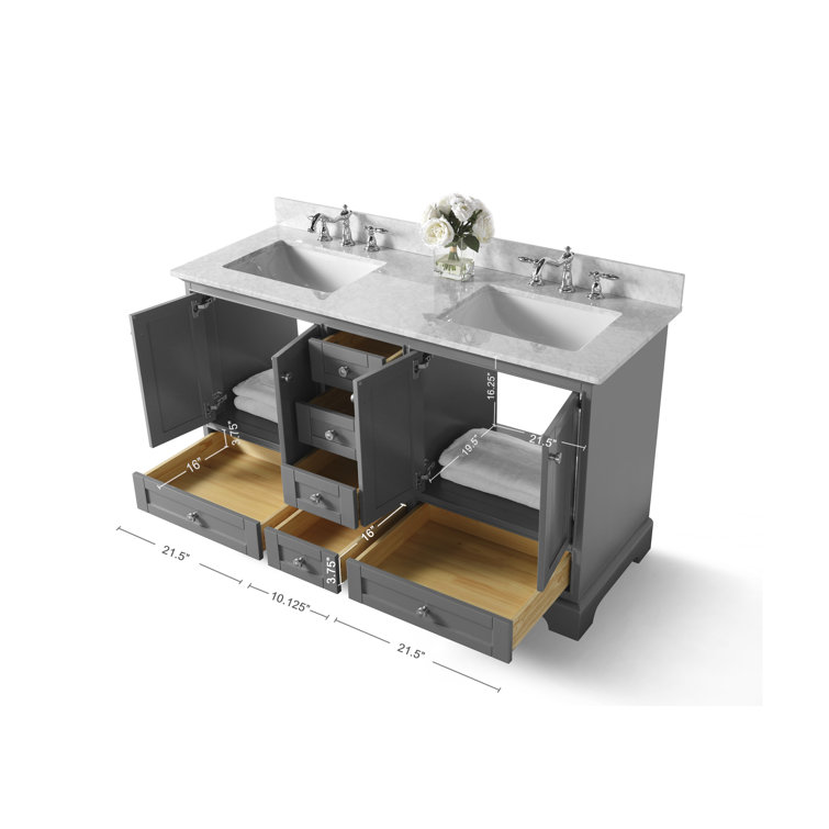Audrey 60" Sapphire Gray Double Sink Vanity with Marble Top
