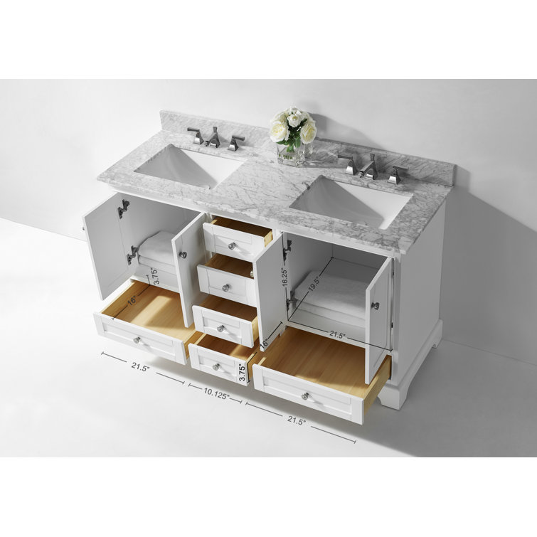 Audrey 60'' White Double Vanity with Carrara Marble Top