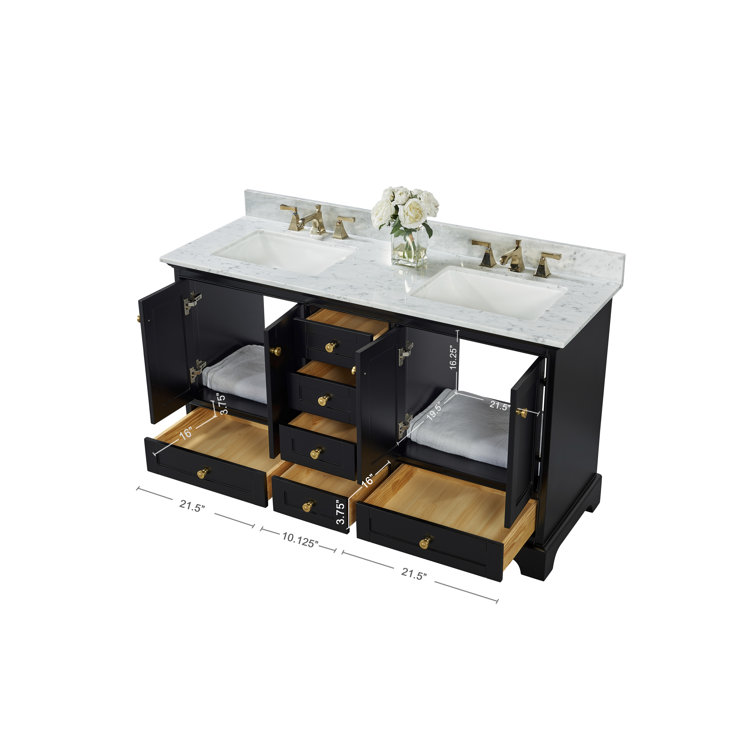 Audrey 60'' Black Onyx Double Bathroom Vanity with Marble Top
