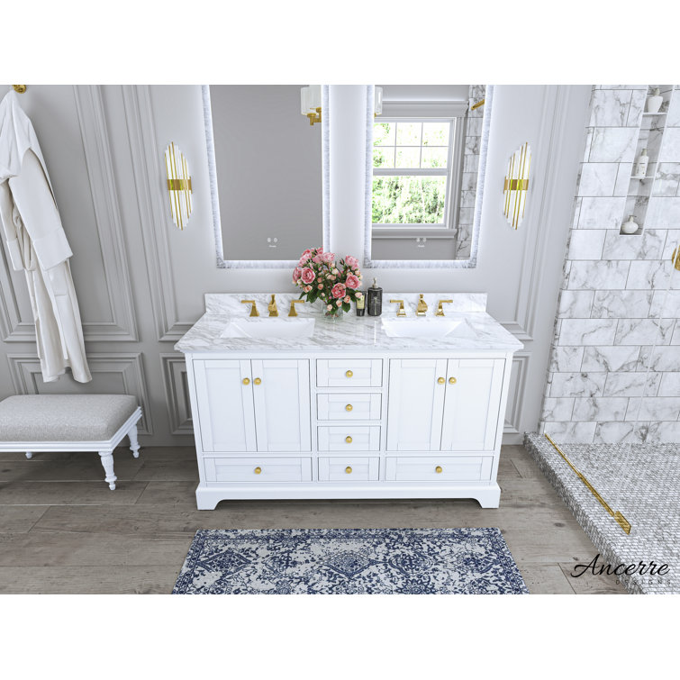 Audrey 60'' White Double Bathroom Vanity with Marble Top and Gold Hardware